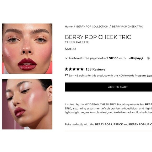 Natasha Denona Berry Pop Cheek Trio Cranberry Red Glow Cream Blush Highlight - Picture 2 of 12